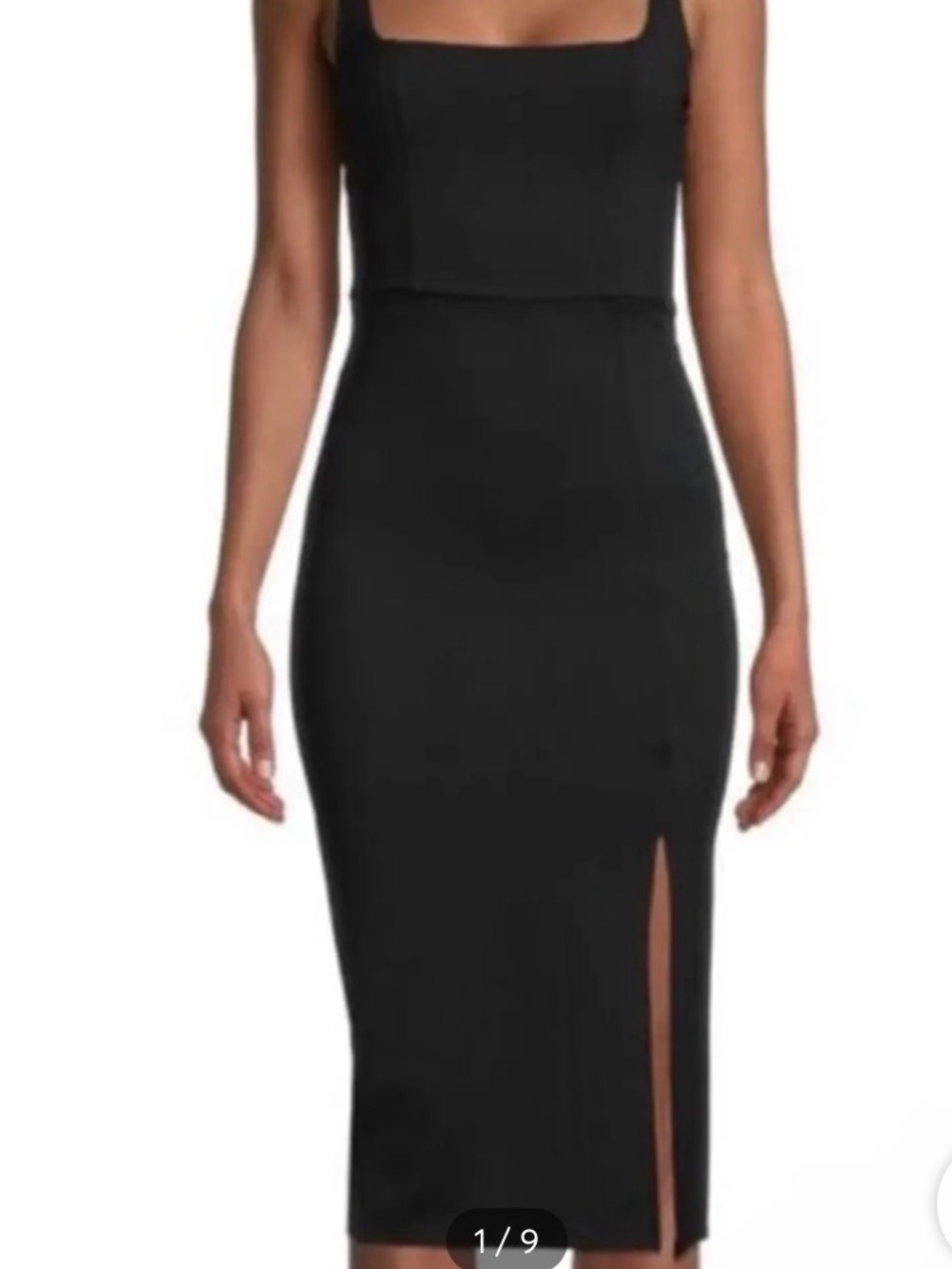 Socialite Black Midi Square-Neck Sheath Dress